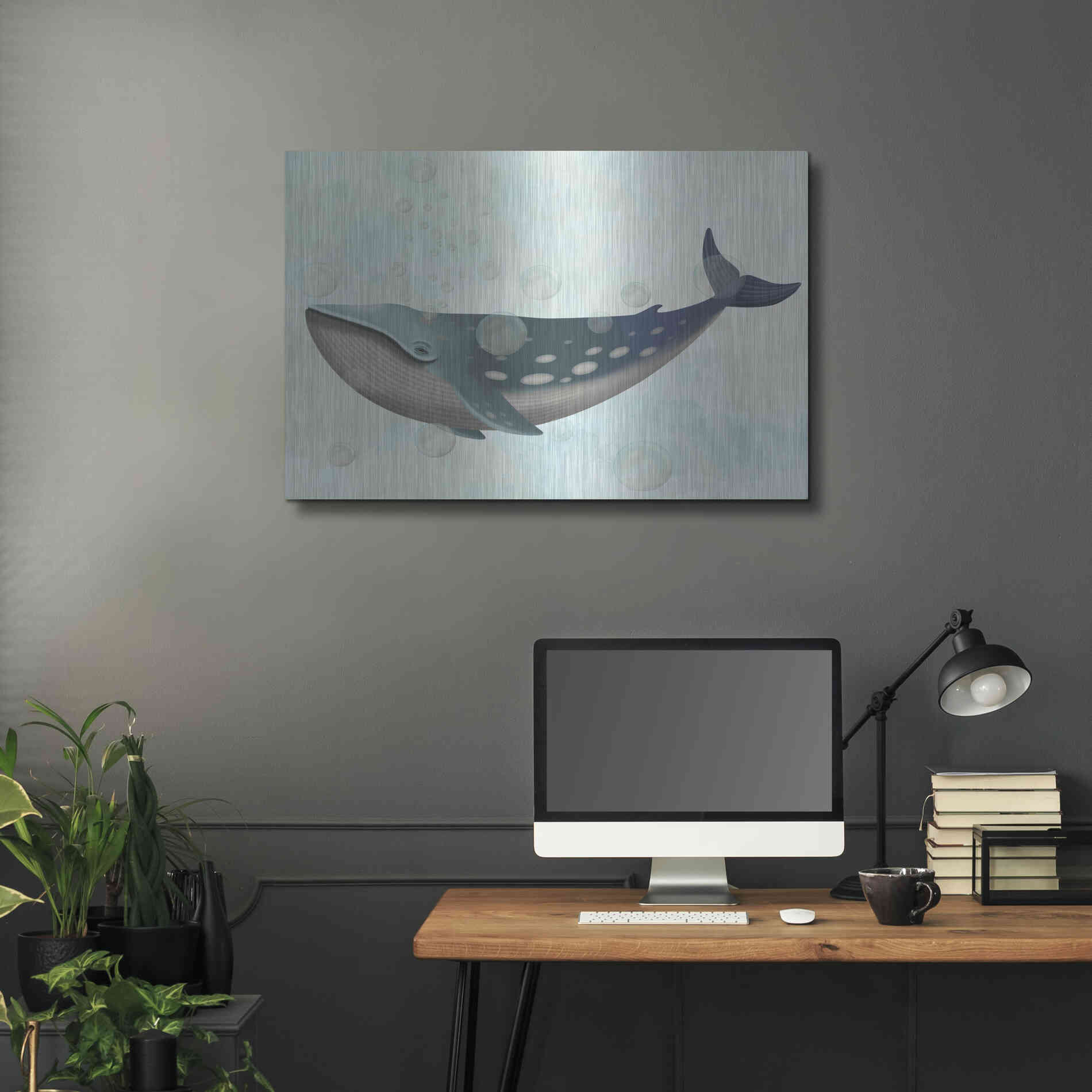 Luxe Metal Art 'Whale Bubbles 1' by Fab Funky Metal Wall Art,36x24