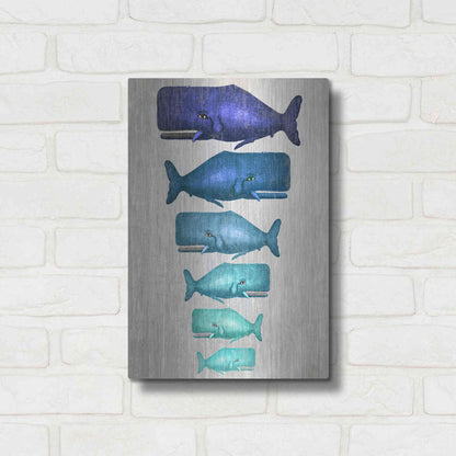 Luxe Metal Art 'Whale Family Blue On White' by Fab Funky Metal Wall Art,12x16
