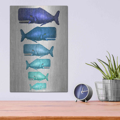 Luxe Metal Art 'Whale Family Blue On White' by Fab Funky Metal Wall Art,12x16