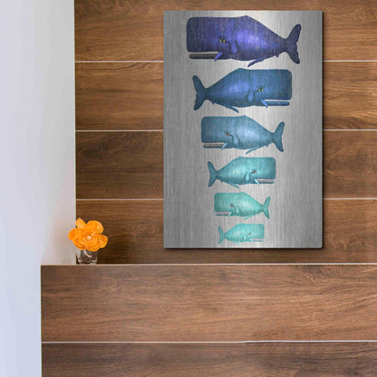 Luxe Metal Art 'Whale Family Blue On White' by Fab Funky Metal Wall Art,12x16