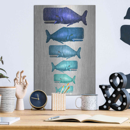 Luxe Metal Art 'Whale Family Blue On White' by Fab Funky Metal Wall Art,12x16