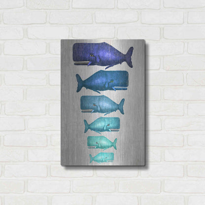 Luxe Metal Art 'Whale Family Blue On White' by Fab Funky Metal Wall Art,16x24