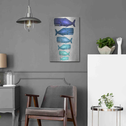 Luxe Metal Art 'Whale Family Blue On White' by Fab Funky Metal Wall Art,16x24
