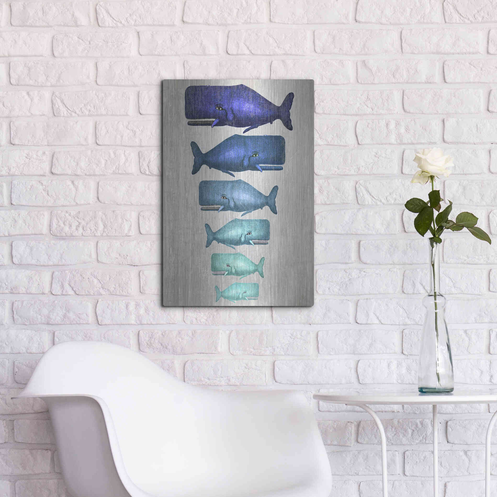 Luxe Metal Art 'Whale Family Blue On White' by Fab Funky Metal Wall Art,16x24