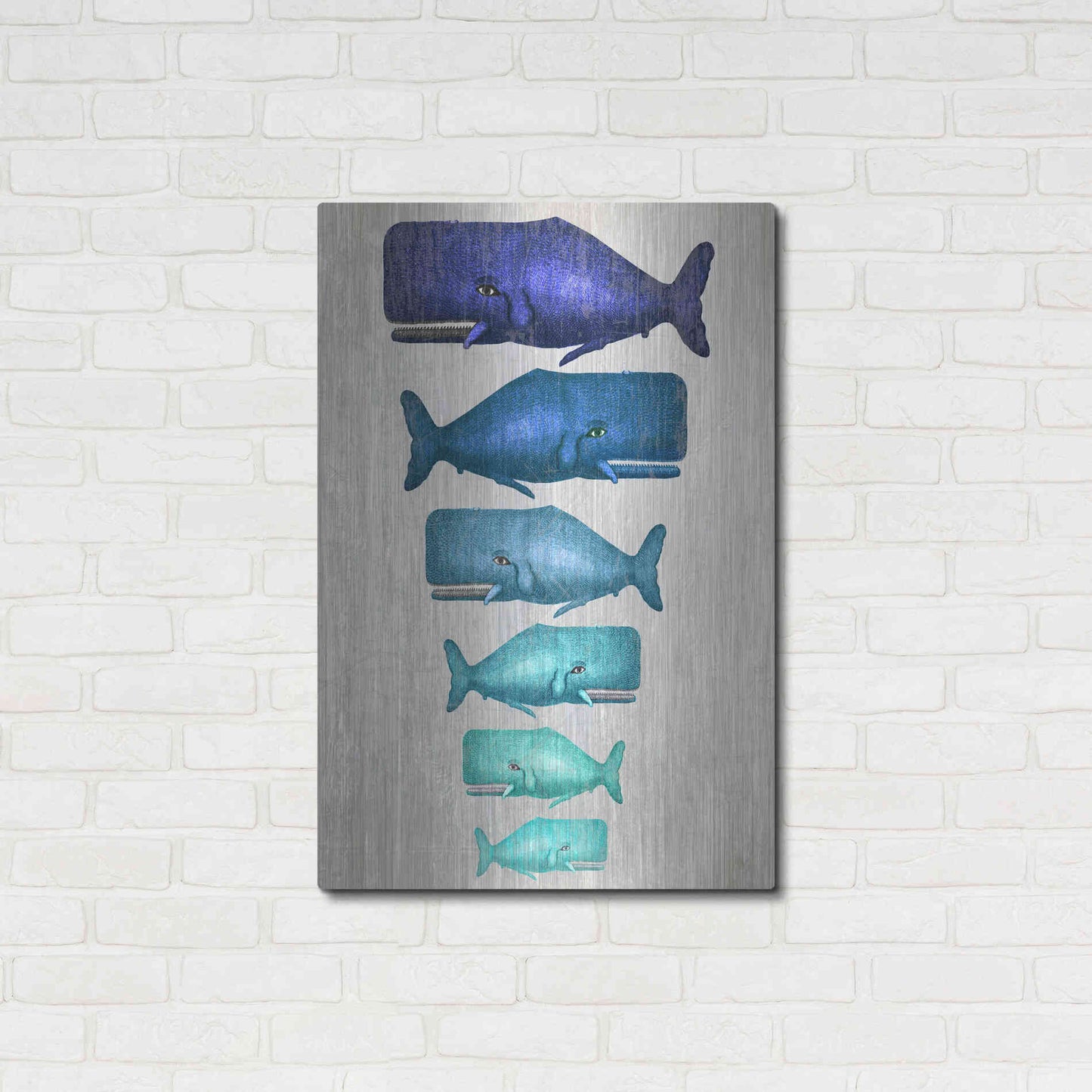 Luxe Metal Art 'Whale Family Blue On White' by Fab Funky Metal Wall Art,24x36