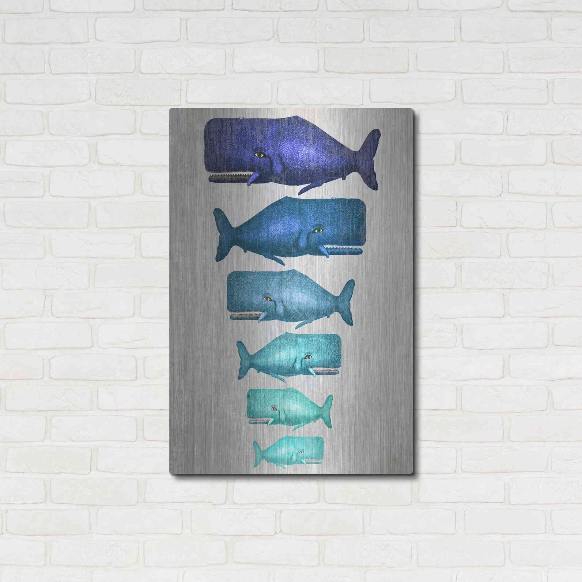 Luxe Metal Art 'Whale Family Blue On White' by Fab Funky Metal Wall Art,24x36