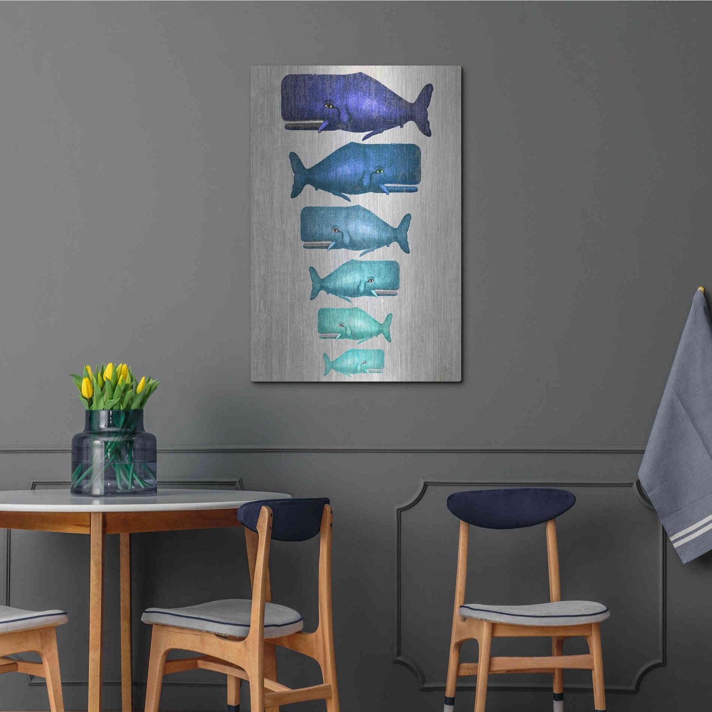 Luxe Metal Art 'Whale Family Blue On White' by Fab Funky Metal Wall Art,24x36