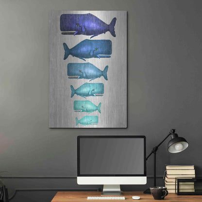 Luxe Metal Art 'Whale Family Blue On White' by Fab Funky Metal Wall Art,24x36