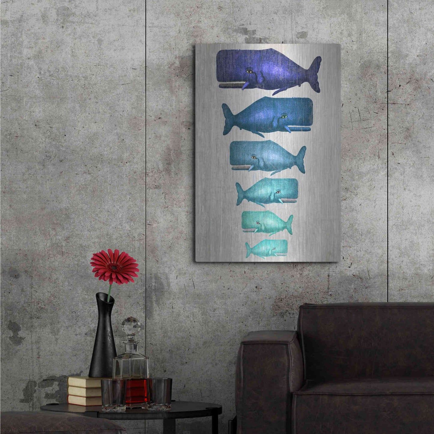 Luxe Metal Art 'Whale Family Blue On White' by Fab Funky Metal Wall Art,24x36
