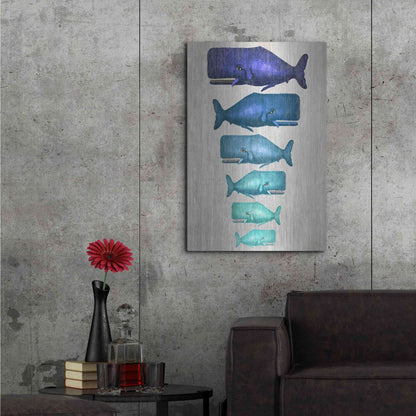Luxe Metal Art 'Whale Family Blue On White' by Fab Funky Metal Wall Art,24x36