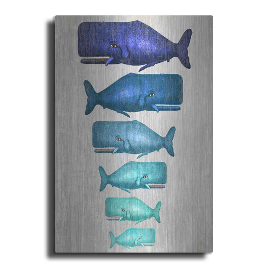 Luxe Metal Art 'Whale Family Blue On White' by Fab Funky Metal Wall Art