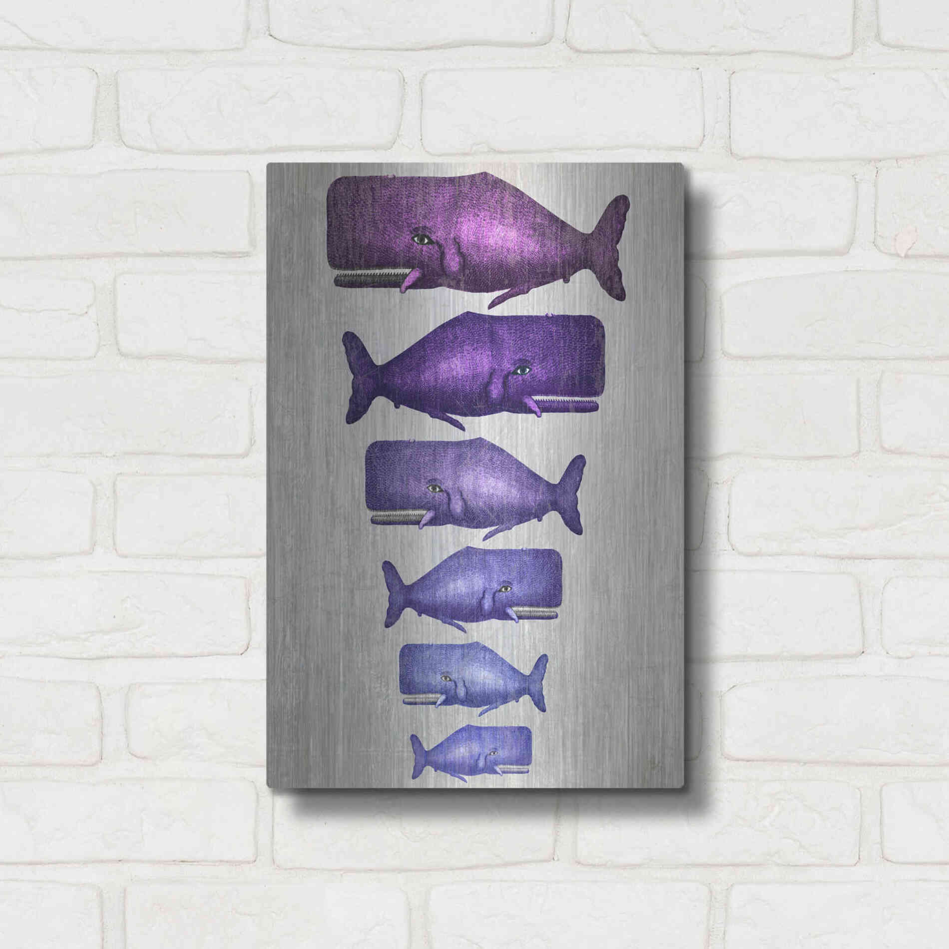 Luxe Metal Art 'Whale Family Purple on White' by Fab Funky Metal Wall Art,12x16
