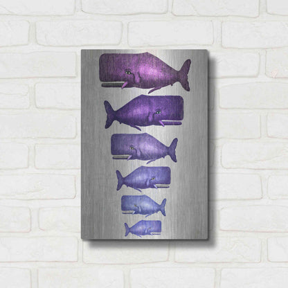 Luxe Metal Art 'Whale Family Purple on White' by Fab Funky Metal Wall Art,12x16