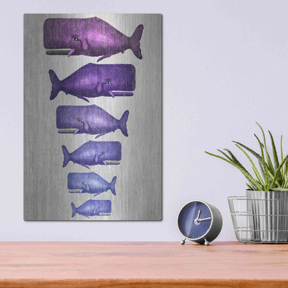 Luxe Metal Art 'Whale Family Purple on White' by Fab Funky Metal Wall Art,12x16
