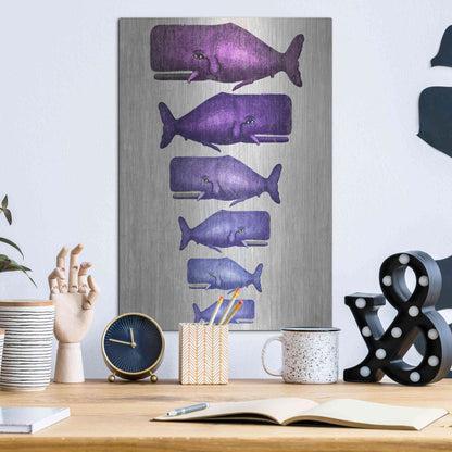 Luxe Metal Art 'Whale Family Purple on White' by Fab Funky Metal Wall Art,12x16