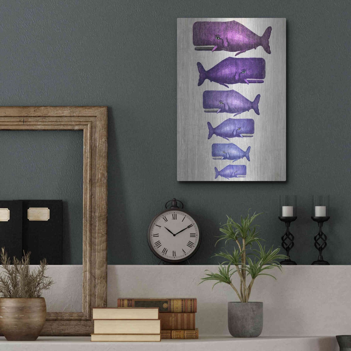 Luxe Metal Art 'Whale Family Purple on White' by Fab Funky Metal Wall Art,12x16
