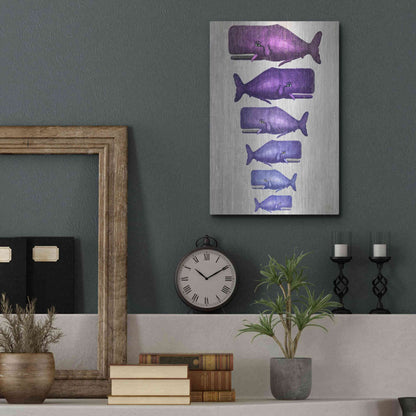 Luxe Metal Art 'Whale Family Purple on White' by Fab Funky Metal Wall Art,12x16