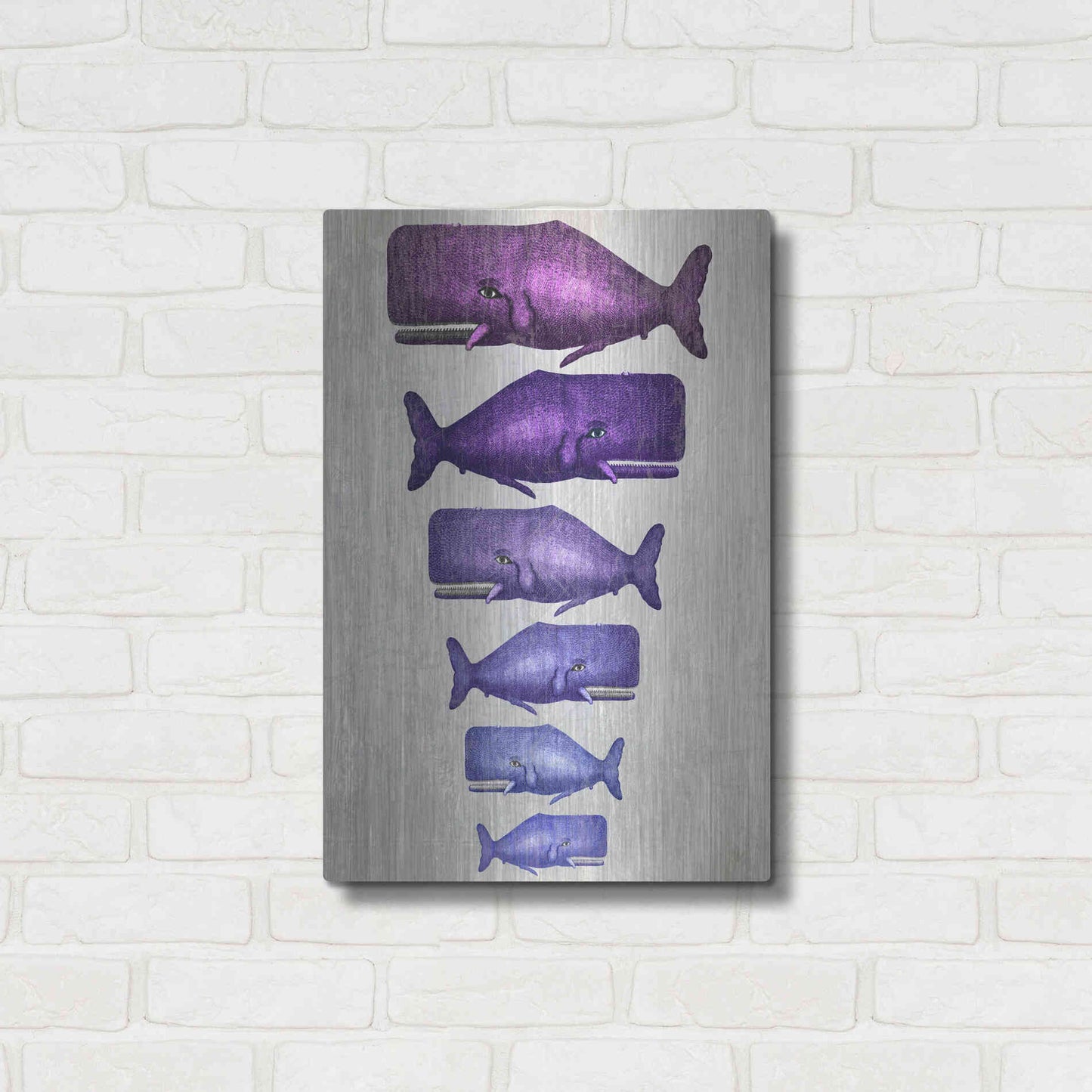 Luxe Metal Art 'Whale Family Purple on White' by Fab Funky Metal Wall Art,16x24