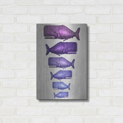 Luxe Metal Art 'Whale Family Purple on White' by Fab Funky Metal Wall Art,16x24