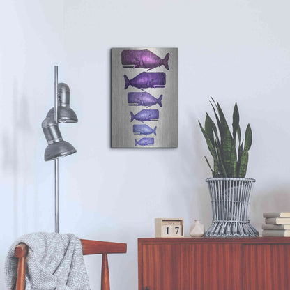 Luxe Metal Art 'Whale Family Purple on White' by Fab Funky Metal Wall Art,16x24