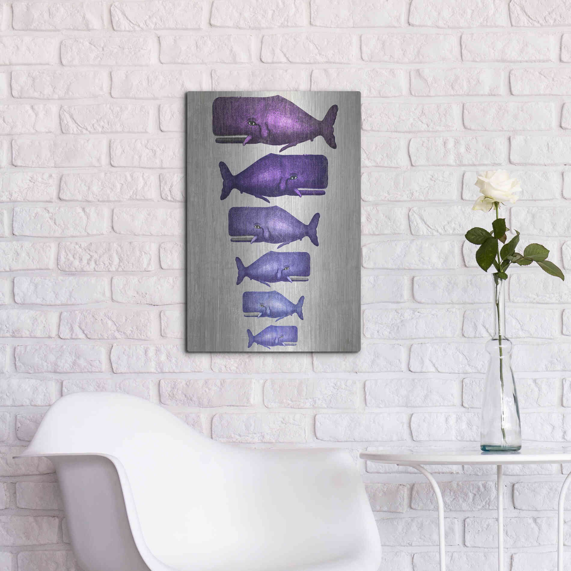 Luxe Metal Art 'Whale Family Purple on White' by Fab Funky Metal Wall Art,16x24
