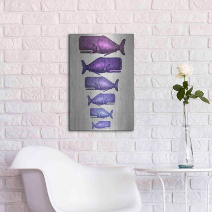Luxe Metal Art 'Whale Family Purple on White' by Fab Funky Metal Wall Art,16x24
