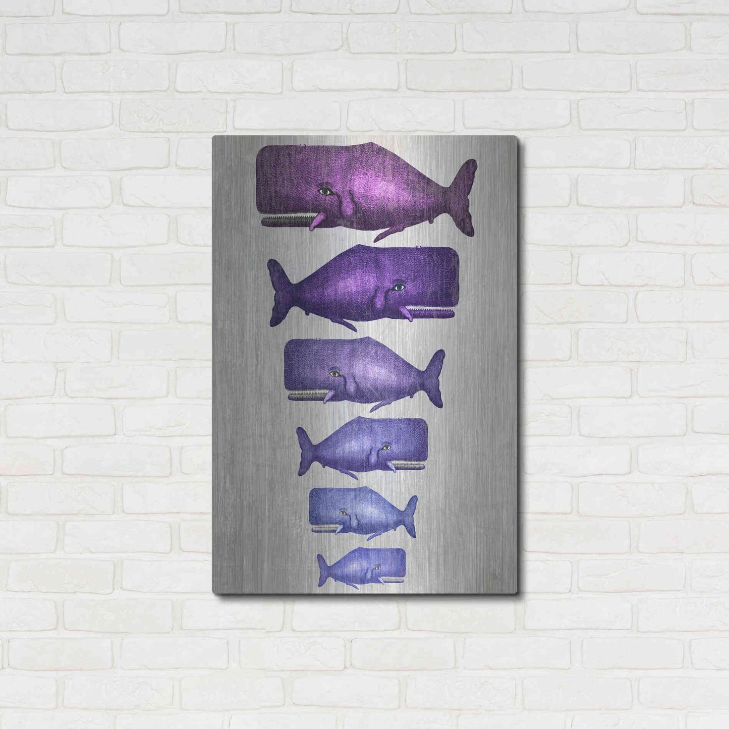 Luxe Metal Art 'Whale Family Purple on White' by Fab Funky Metal Wall Art,24x36