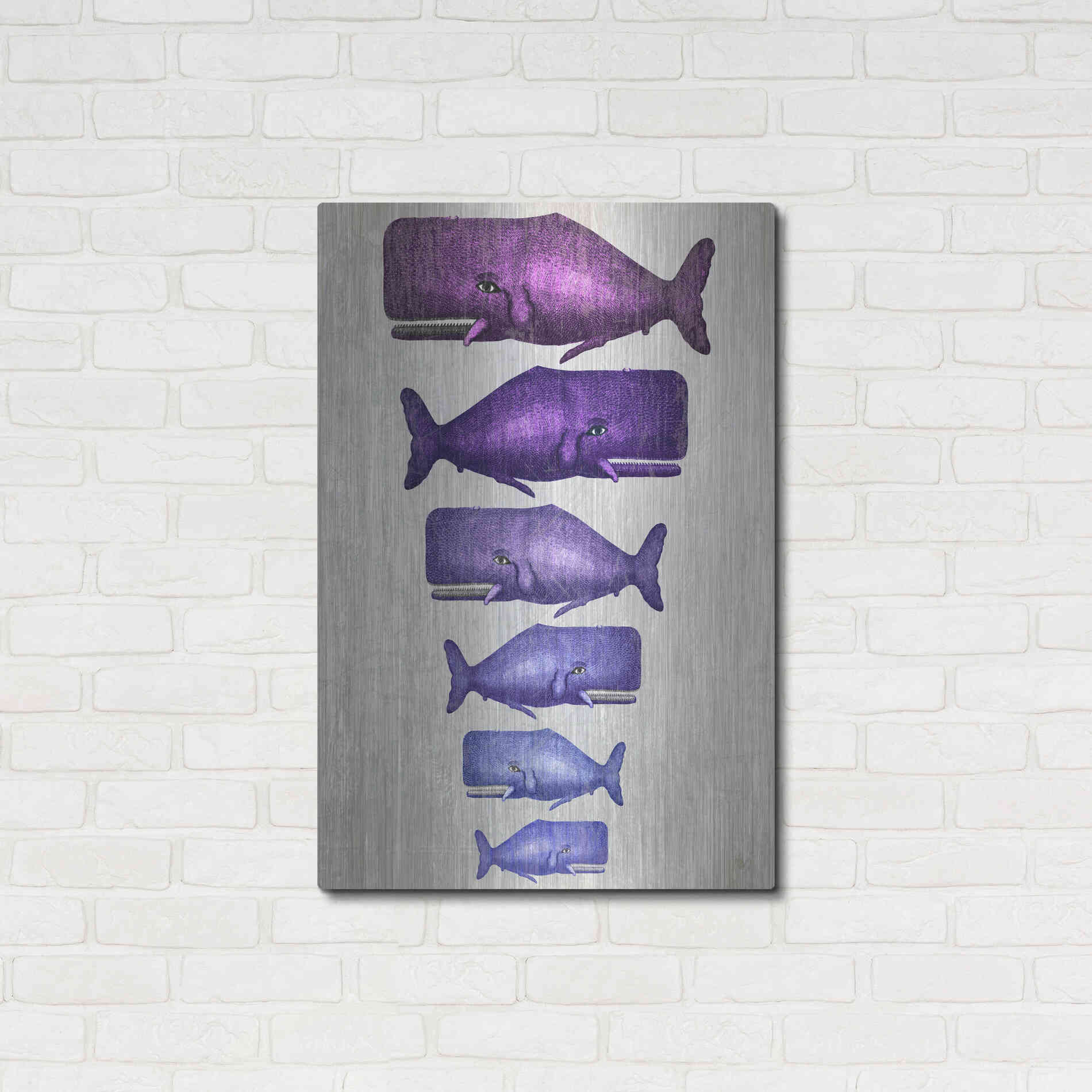 Luxe Metal Art 'Whale Family Purple on White' by Fab Funky Metal Wall Art,24x36