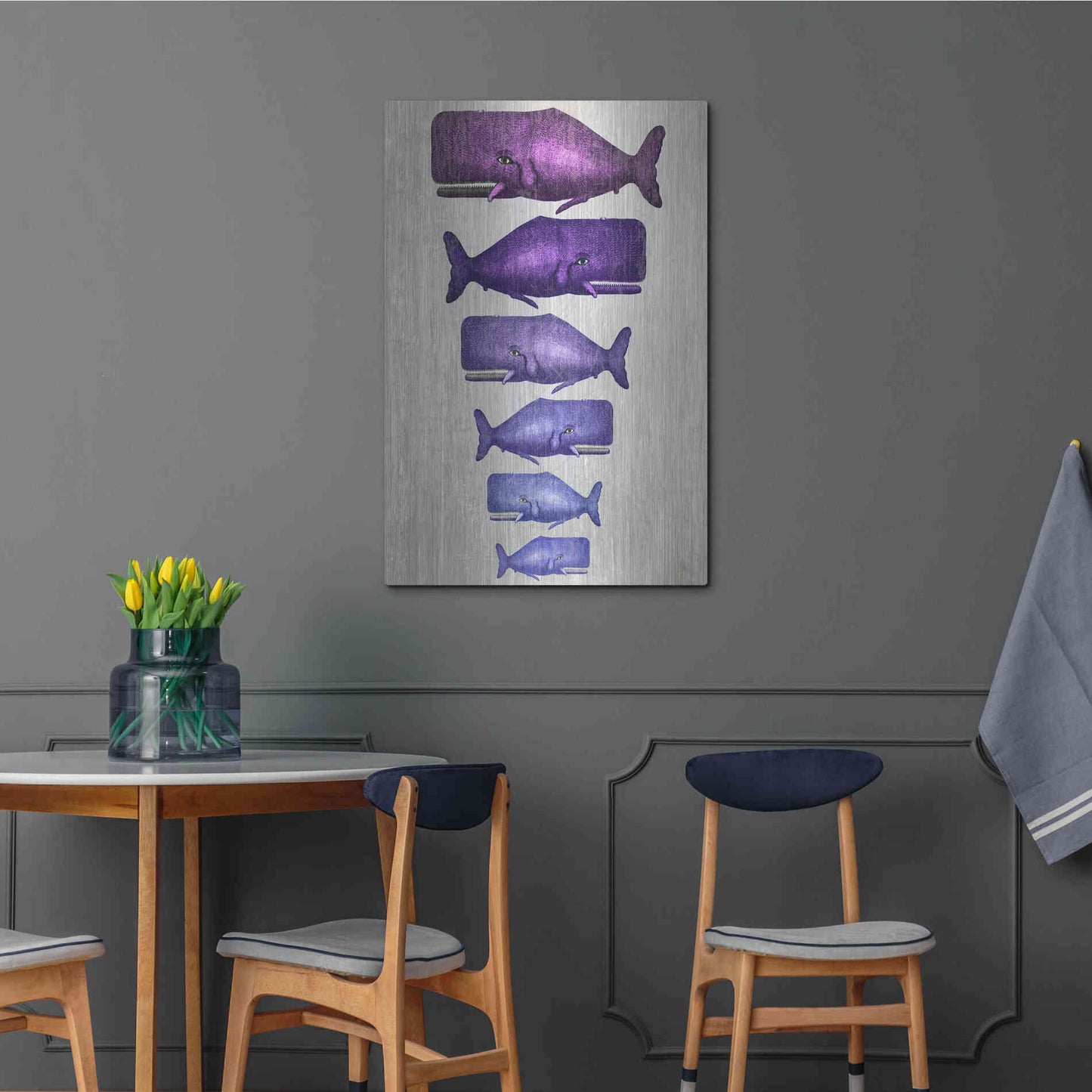 Luxe Metal Art 'Whale Family Purple on White' by Fab Funky Metal Wall Art,24x36