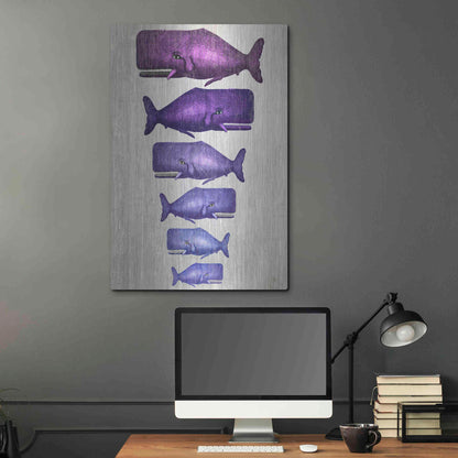 Luxe Metal Art 'Whale Family Purple on White' by Fab Funky Metal Wall Art,24x36