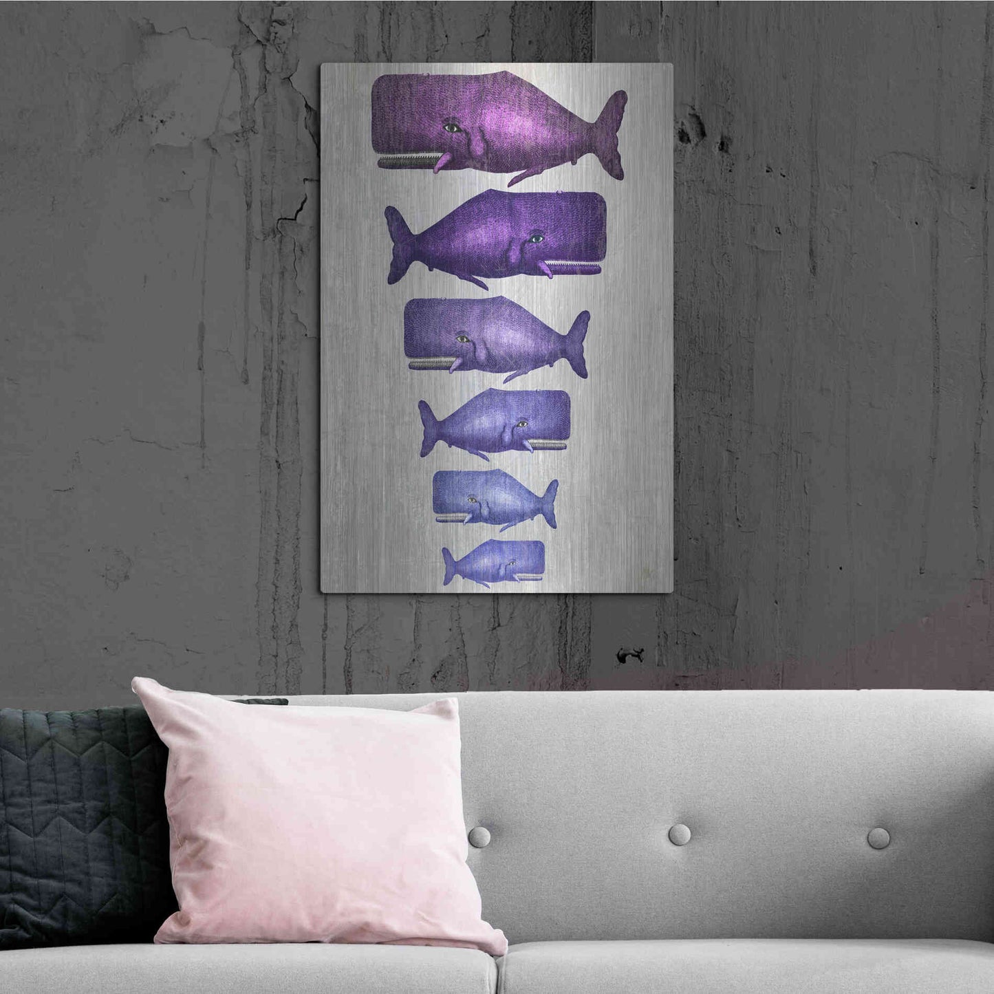 Luxe Metal Art 'Whale Family Purple on White' by Fab Funky Metal Wall Art,24x36