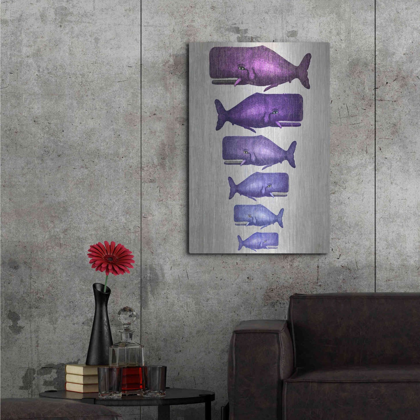 Luxe Metal Art 'Whale Family Purple on White' by Fab Funky Metal Wall Art,24x36