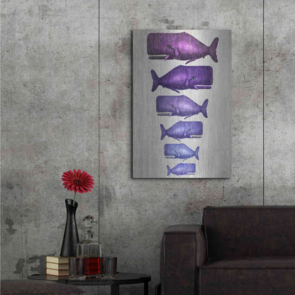 Luxe Metal Art 'Whale Family Purple on White' by Fab Funky Metal Wall Art,24x36