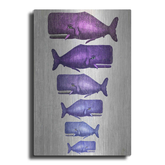 Luxe Metal Art 'Whale Family Purple on White' by Fab Funky Metal Wall Art