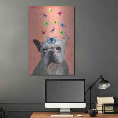 Luxe Metal Art 'White French Bulldog and Butterflies' by Fab Funky Metal Wall Art,24x36