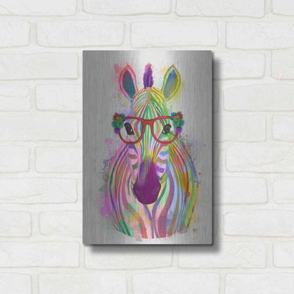 Luxe Metal Art 'Zebra Rainbow Splash 1' by Fab Funky Metal Wall Art,12x16