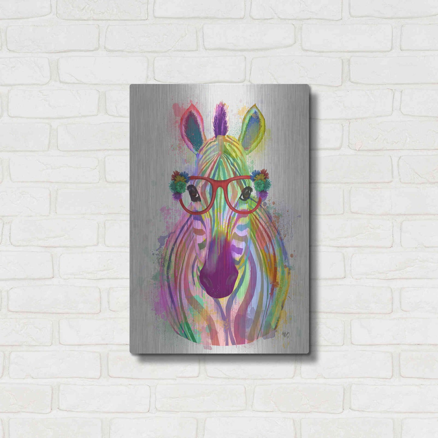 Luxe Metal Art 'Zebra Rainbow Splash 1' by Fab Funky Metal Wall Art,16x24