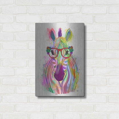 Luxe Metal Art 'Zebra Rainbow Splash 1' by Fab Funky Metal Wall Art,16x24