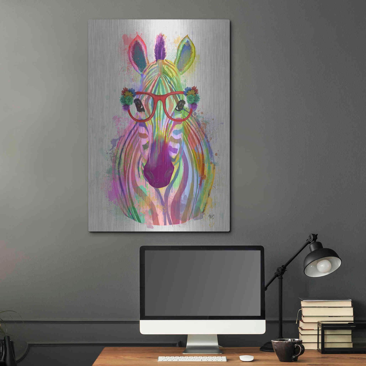 Luxe Metal Art 'Zebra Rainbow Splash 1' by Fab Funky Metal Wall Art,24x36