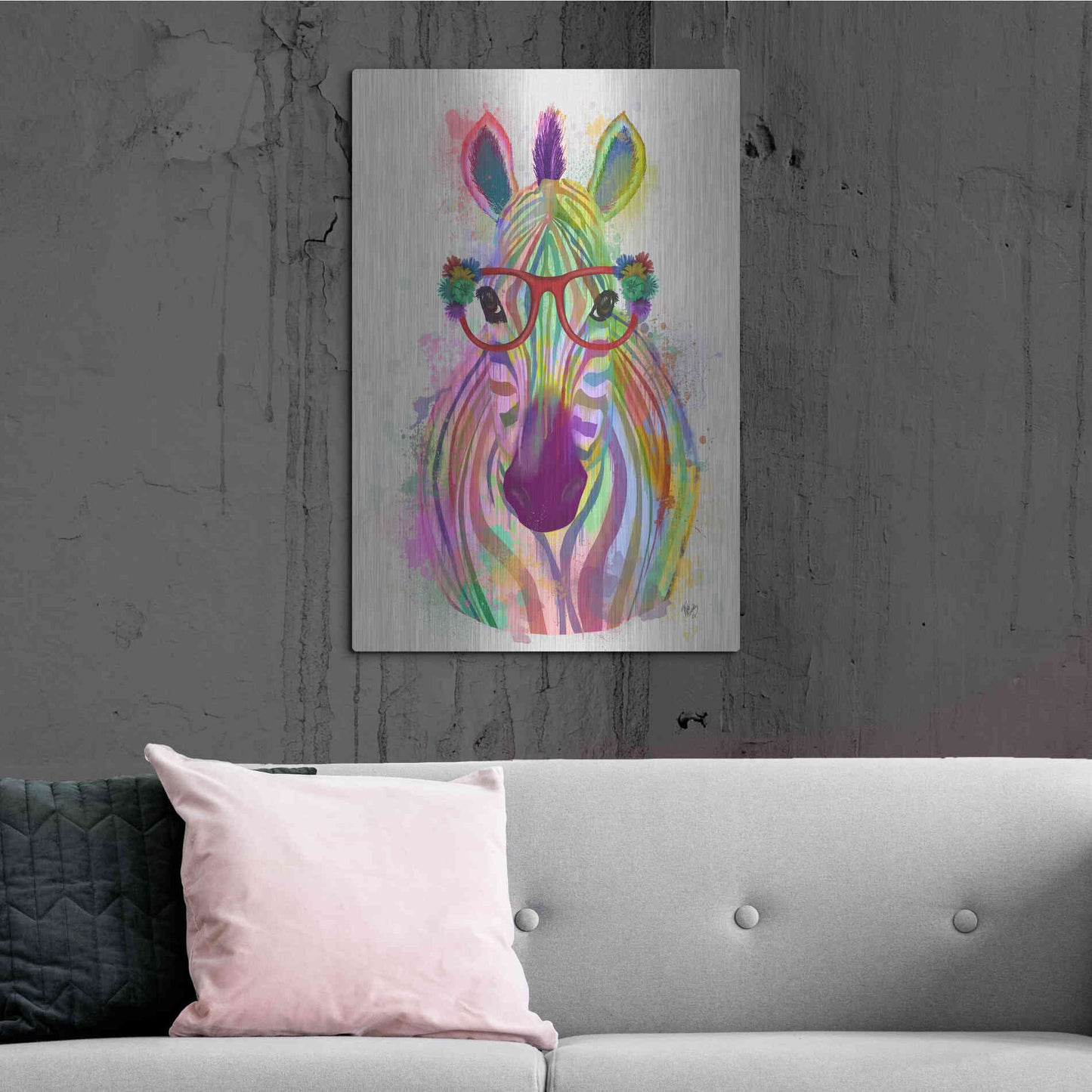 Luxe Metal Art 'Zebra Rainbow Splash 1' by Fab Funky Metal Wall Art,24x36