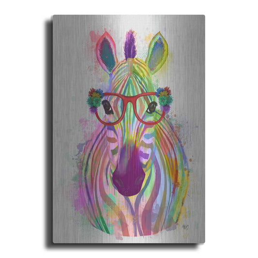 Luxe Metal Art 'Zebra Rainbow Splash 1' by Fab Funky Metal Wall Art