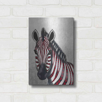 Luxe Metal Art 'Zebra, Red Love Hearts' by Fab Funky Metal Wall Art,12x16