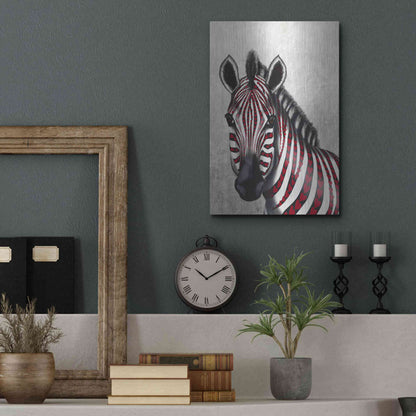 Luxe Metal Art 'Zebra, Red Love Hearts' by Fab Funky Metal Wall Art,12x16