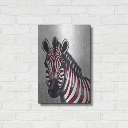 Luxe Metal Art 'Zebra, Red Love Hearts' by Fab Funky Metal Wall Art,16x24