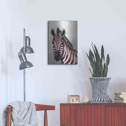 Luxe Metal Art 'Zebra, Red Love Hearts' by Fab Funky Metal Wall Art,16x24