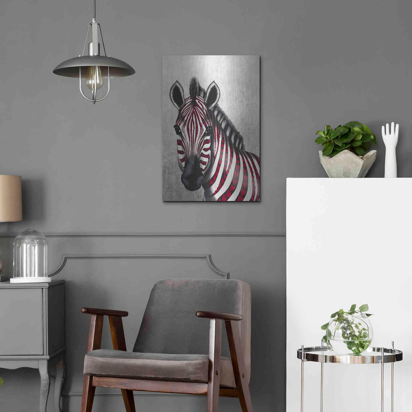 Luxe Metal Art 'Zebra, Red Love Hearts' by Fab Funky Metal Wall Art,16x24