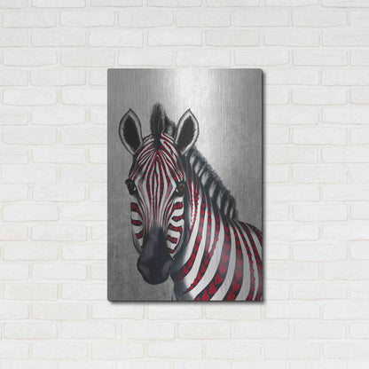 Luxe Metal Art 'Zebra, Red Love Hearts' by Fab Funky Metal Wall Art,24x36