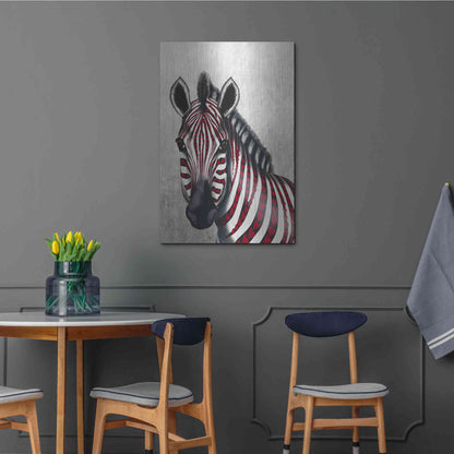 Luxe Metal Art 'Zebra, Red Love Hearts' by Fab Funky Metal Wall Art,24x36