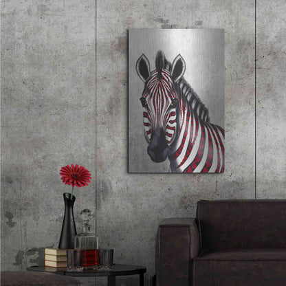 Luxe Metal Art 'Zebra, Red Love Hearts' by Fab Funky Metal Wall Art,24x36