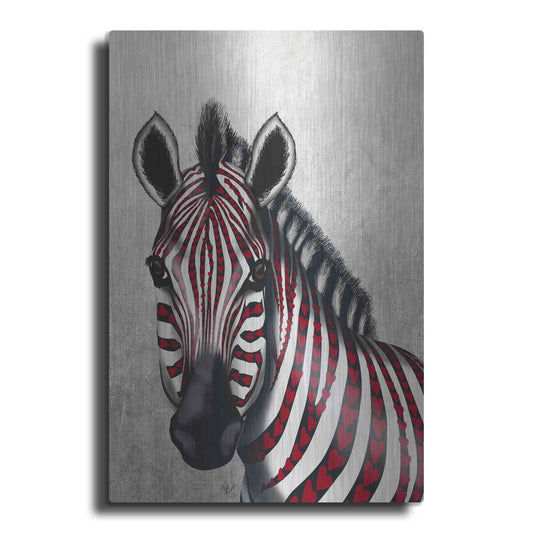 Luxe Metal Art 'Zebra, Red Love Hearts' by Fab Funky Metal Wall Art